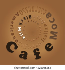 Coffee spiral word cloud, EPS10 