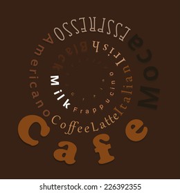 Coffee spiral word cloud, EPS10 