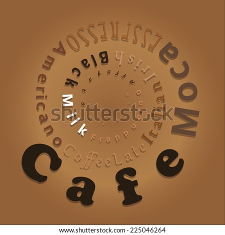 Coffee spiral word cloud, EPS10 