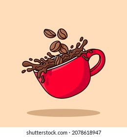 Café Splash. Ilustración del vector de dibujos animados de Coffee Bean Throw
