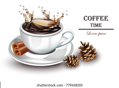 Coffee splash realistic Vector. Fresh drink detailed illustrations