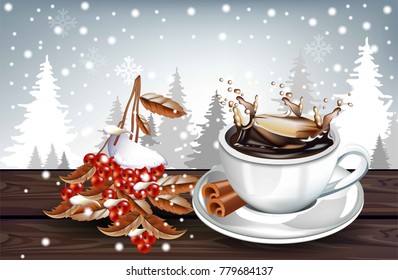 Coffee splash realistic Vector. Fresh drink detailed illustrations
