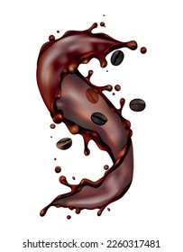 Coffee splashes realistic composition with liquid spray coffee bean images on transparent background vector illustration