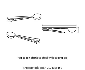cuchara de café cuchara de helado cuchara de té acero inoxidable con clip de sellado leche cuchara de polvo diagrama de accesorios de cocina para la configuración esquema manual ilustración vectorial