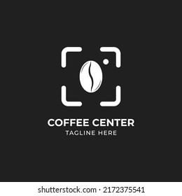 coffee spot center logo design template with bean and camera lens shutter