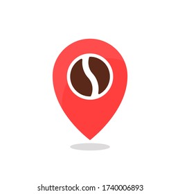 Coffee spot vector gps marker, pointer of road cafe, concept of map position