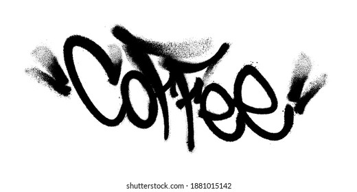 Coffee. Sprayed lettering made in black paint on a white background. Vector illustration of graffiti art.