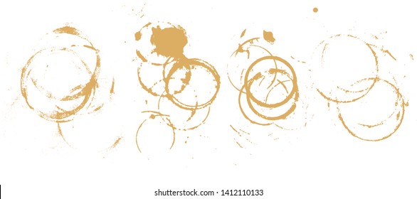 Coffee Stain Circles Abstract Vector Background. Dirty, Rough, Messy Monochrome Backdrop. Cup Imprints Paper Texture. Spilled Tea, Beverage Splashes, Splatters. Black And White Watercolor Effect