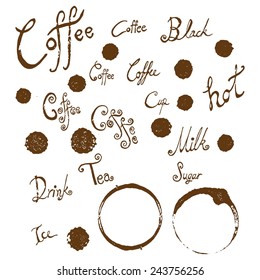 Coffee Stain and Coffee Design Font Vector.