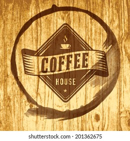 coffee stain coffee label for cafe in blotch on wood texture coffee stain tan classical earth texture conceptual scene wash timber cafe space aged mark older splatter wooden business panorama table si