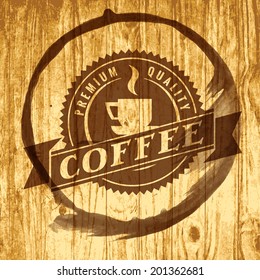 coffee stain coffee label for cafe in blotch on wood texture coffee stain tan classic earth texture conceptual scene splash timber cafe space mature sign senior splashing wooden employment scenery tab