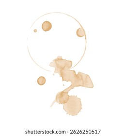 Coffee Stain on paper. Coffee or tea stains and traces - modern isolated clip art on white background. Splashes of cups, mugs and drops. Use this high quality set for your menu, bar, Cafe, EPS10