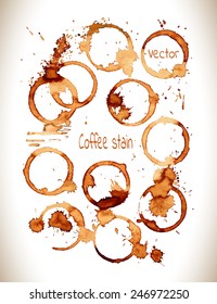 Coffee stain on a white background.Coffee cup rings isolated on a white background.Vector Illustration.