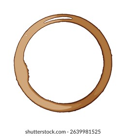 Coffee stain ring on white surface, perfect for design elements and texture backgrounds