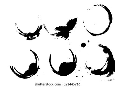 Coffee Stain Ring Vector Shape Set - Grunge Overlay Texture. Empty Distressed Template.