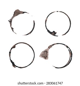 Coffee stain watercolor vector. Coffee Stain, Isolated On White Background.  Collection of circle various  coffee stains isolated on white background.