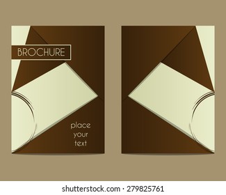 Coffee Stains Brochure Flyer design Layout template. Triangle abstract style. Coffee design. Best for cafe, restaurant and other food business. Isolated on brown background. Vector illustration