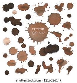 Coffee stains, Brown splash spray texture isolated on white background. Vector illustration.