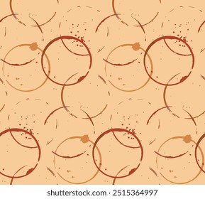 Coffee stains semless pattern, brown background vector texture of coffee cup traces.