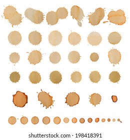 Coffee stains set isolated on white. Vector illustration.