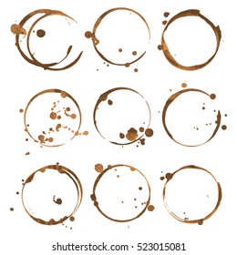 Coffee stains. Traces coffee splashes set. Vector