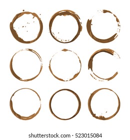 Coffee stains. Traces coffee splashes set. Vector