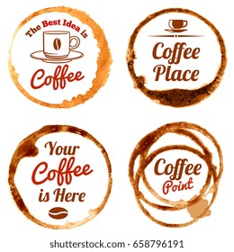 Coffee stains vector logos and labels set. Coffee circle form cup illustration