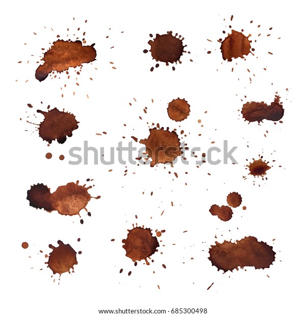 コーヒーのしみのベクター画像セット 茶色のグランジテクスチャ茶のブロット 白い背景に分離型 のベクター画像素材 ロイヤリティフリー