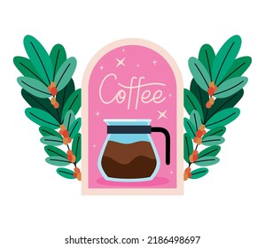 coffee stamp with plants and sparks