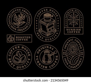 coffee stamp with text and coffee element, vector illustration, emblem design set on black background.