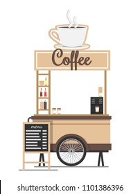 Coffee stand board saying menu hot drinks shop with beverages of different types and taste vector illustration isolated on white background