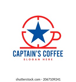 coffee star logo. star line design and cup of coffee. Vector line art icon template