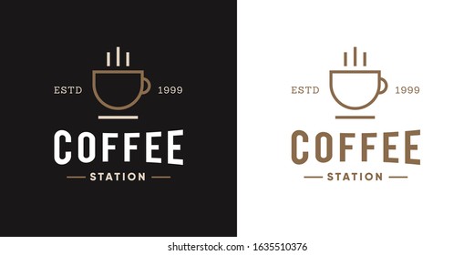 Coffee Station Logo Design For Coffee Shop : Modern Vintage Style