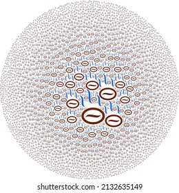 Las señales de vapor de café se dispersan en un grupo de burbujas. Mosaico redondeado con icono de vapor de café. El mosaico de burbujas redondeado de abstracción se hace a partir de símbolos de vapor de café.