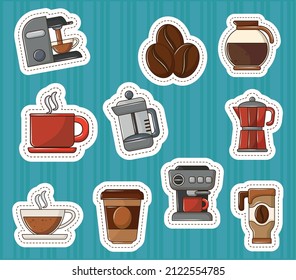 iconos de pegatinas de café estilo plano