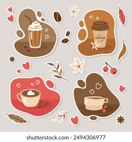 Coffee Sticker Pack. Vector Illustration