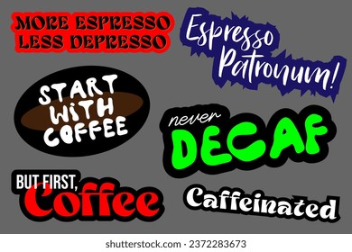 Coffee sticker set, barista pin, coffee addict, Coffee shop decoration for makers for various ways of brewing and preparing espresso, cold brew, cappucino macchiato
