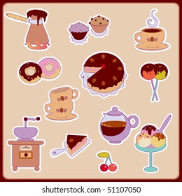 Coffee stickers set.Vector illustration