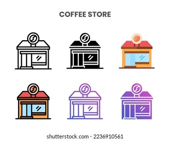 Coffee Store icons vector illustration set line, flat, glyph, outline color gradient. Great for web, app, presentation and more. Editable stroke and pixel perfect.