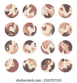 Coffee stories highlight covers for Instagram. Abstract coffee spots ,splashes and foam. 