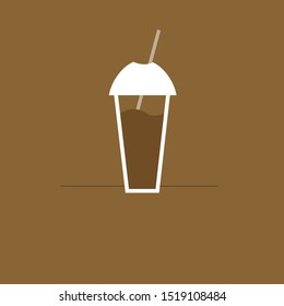 Coffee with a straw in a glass on a brown background