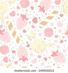 Coffee and strawberry cute milkshake repeating pattern 