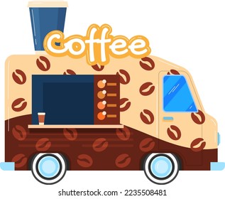 Coffee street food, shop business, snack sausage, lunch delicious, isolated on white, in cartoon style vector illustration.