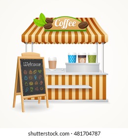 Coffee Street Market Set and Menu Blackboard. Vector illustration