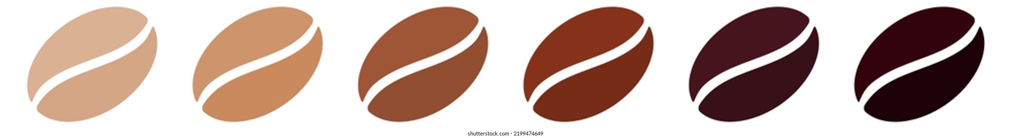 Coffee strength scale, different colour beans to show intensity or roast