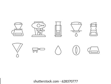 Coffee style preparation like a filtered coffee, espresso etc. icon set