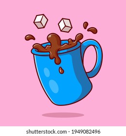 Coffee With Sugar Cartoon Vector Icon Illustration. Food And Drink Icon Concept Isolated Premium Vector. Flat Cartoon Style