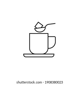 coffee and sugar icon  in flat black line style, isolated on white 