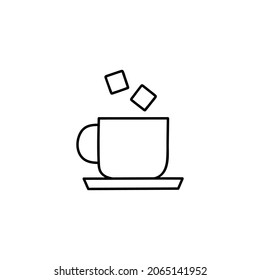 coffee and sugar icon  in flat black line style, isolated on white 