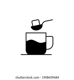 coffee and sugar icon in solid black flat shape glyph icon, isolated on white background 